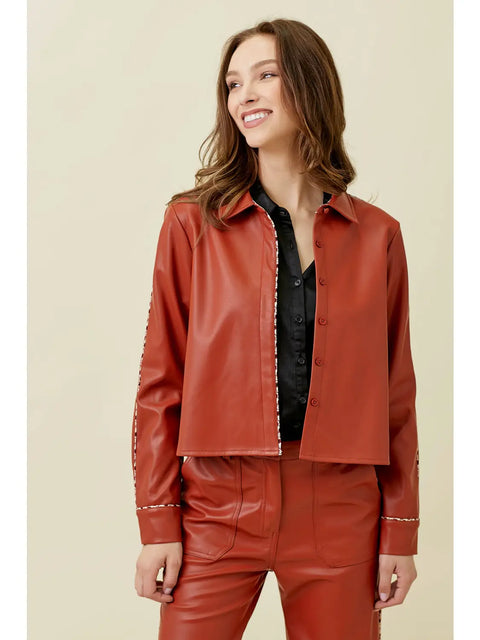 Shacket - Faux Leather Brick Red