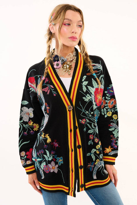 French Terry Cardigan - Hermione Night Floral Embroidery