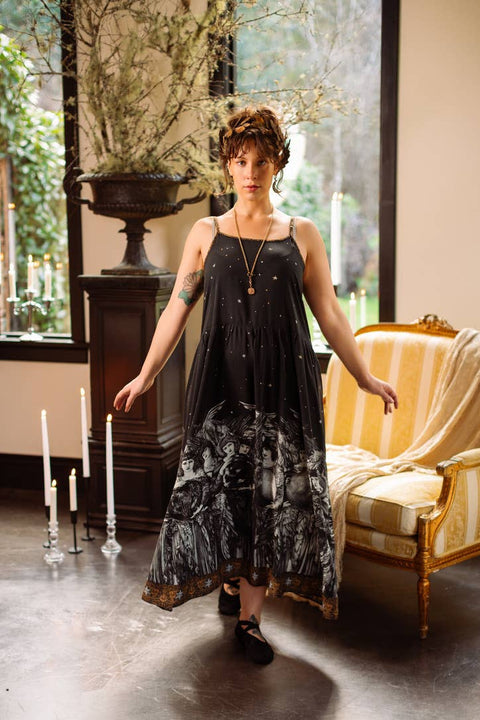 Bohéme Slip Maxi Dress - The Guardians with Angels, Moon & Stars