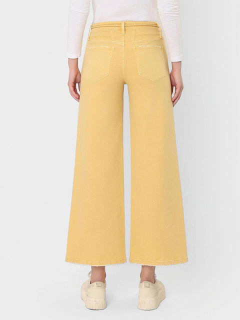 Jeans - High Rise Drawstring Crop Wide Leg: Marigold