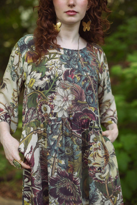 Artist Dress Tunic - Love Grows Wild with Pockets, Bees & Floral