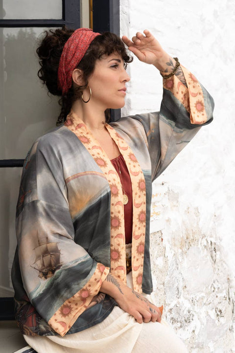 Pixie Duster Cropped Kimono - Hold Fast w/ Boat, Rainbow