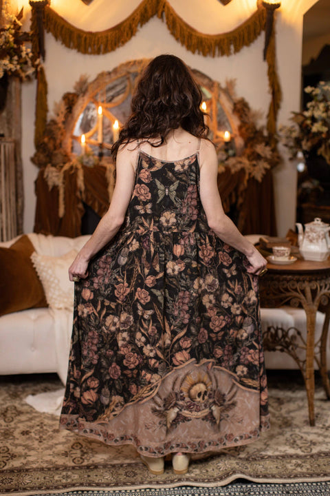 Bohéme Long Maxi Slip Dress - Momento with Starling & Skull