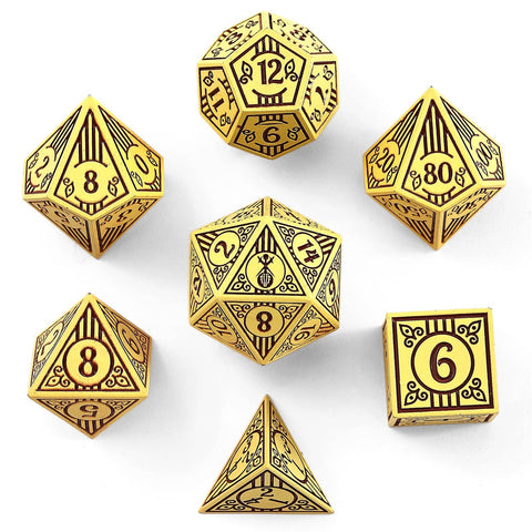 Solid Metal Bard RPG Dice Set - Dark Cream with Brown