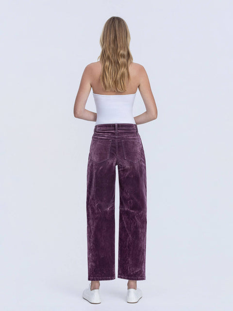 Jeans - High Rise Velvet Flocked Barrel Leg: Purple
