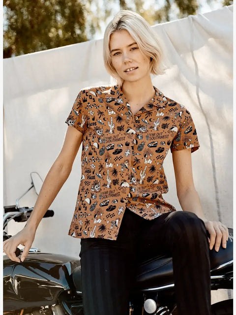 Casual Button-Up Shirt (Women's) - Raise Hell Eat Tacos