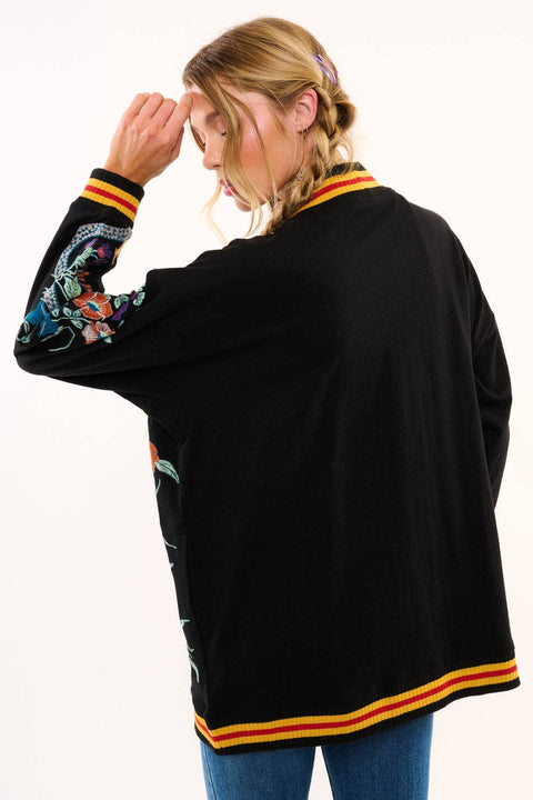 French Terry Cardigan - Hermione Night Floral Embroidery