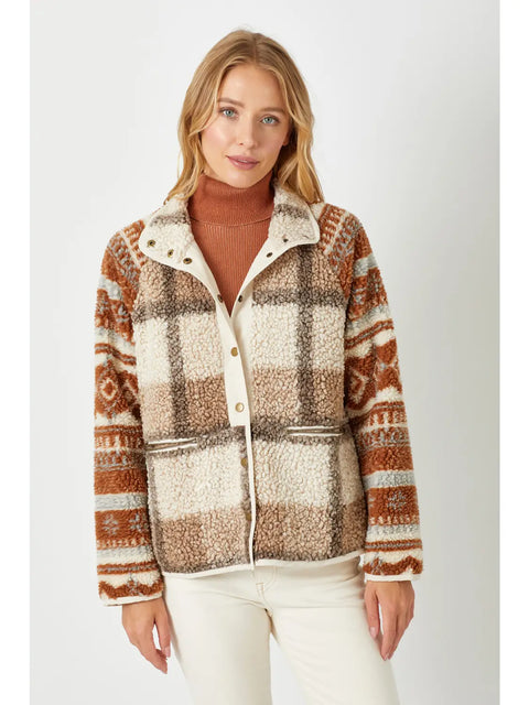 Jacket - Mixed Print Fleece Sand Mix