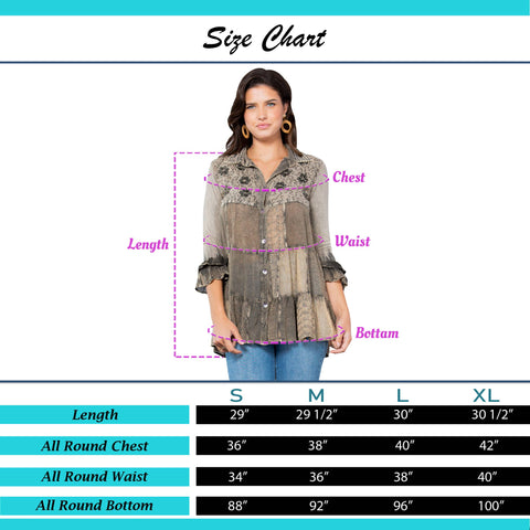 Women’s Mexican Embroidery Blouse - Gathered Waist Shirt: Gravel (Plus Size)