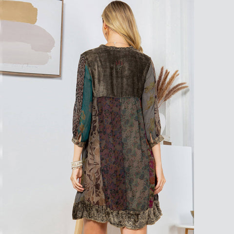 Chic Bohemian Stone-Washed Babydoll Dress - Gravel