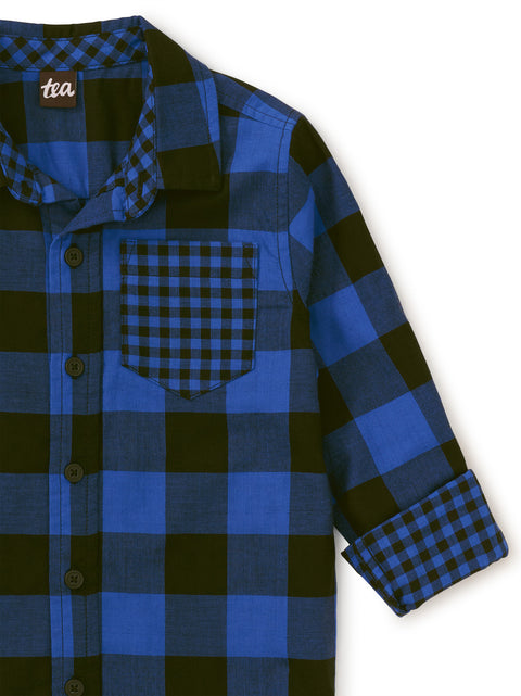 Double Weave Plaid Button Up - Bursa Blue