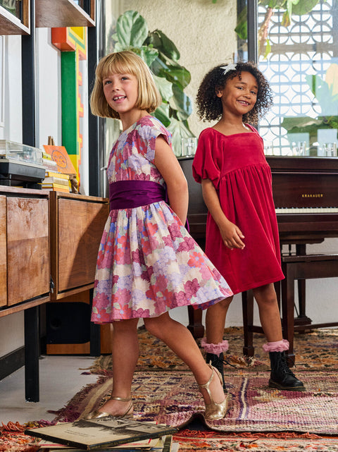 Organdy Sash Dress - Peonies & Chrysanthemums