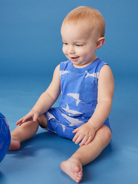 Pocket Shortie Romper - Stealth Sharks