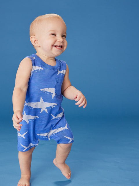 Pocket Shortie Romper - Stealth Sharks