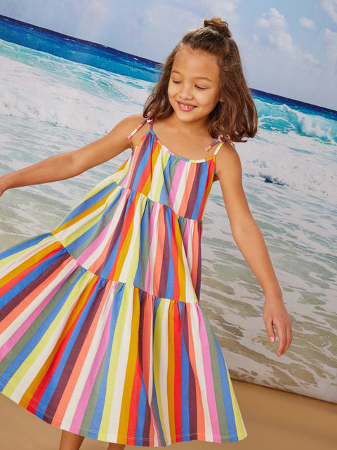 Tie Shoulder Tiered Dress - Lisbon Stripe