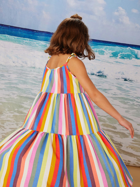 Tie Shoulder Tiered Dress - Lisbon Stripe