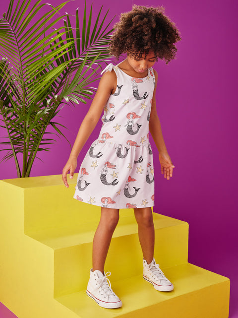 Tie Shoulder Drop Hem Dress - Mermaid Folklorico