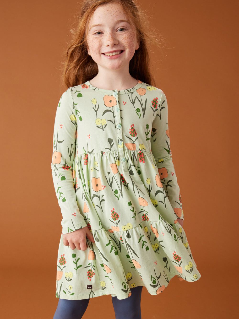 Tiered Henley Dress - Freyja Floral in Green
