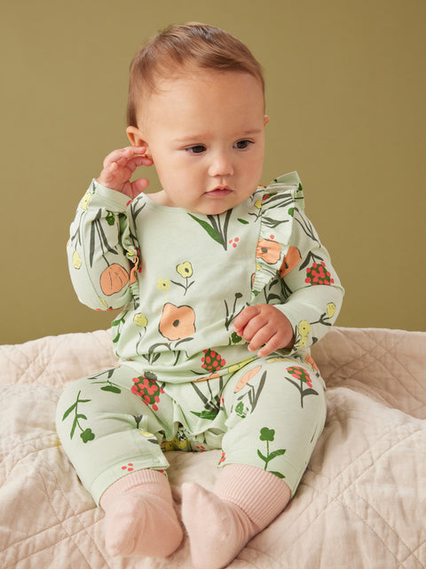 Ruffle Sleeve Romper - Freyja Floral in Green