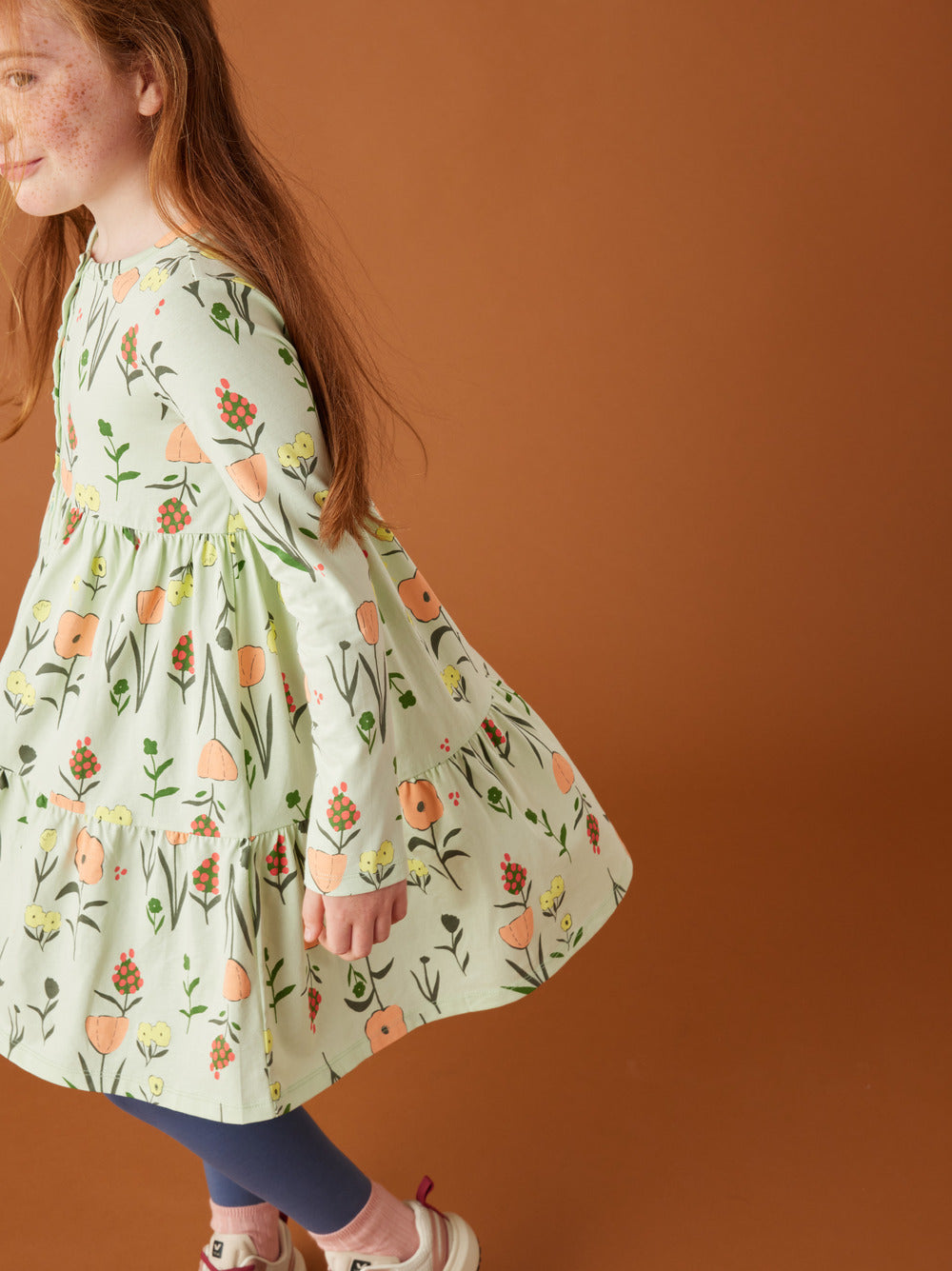 Tiered Henley Dress - Freyja Floral in Green