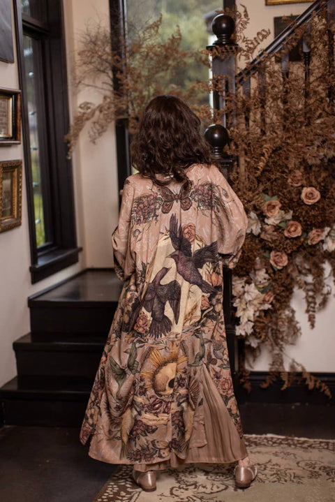 Opera Duster Kimono Robe - Momento with Starlings & Skull