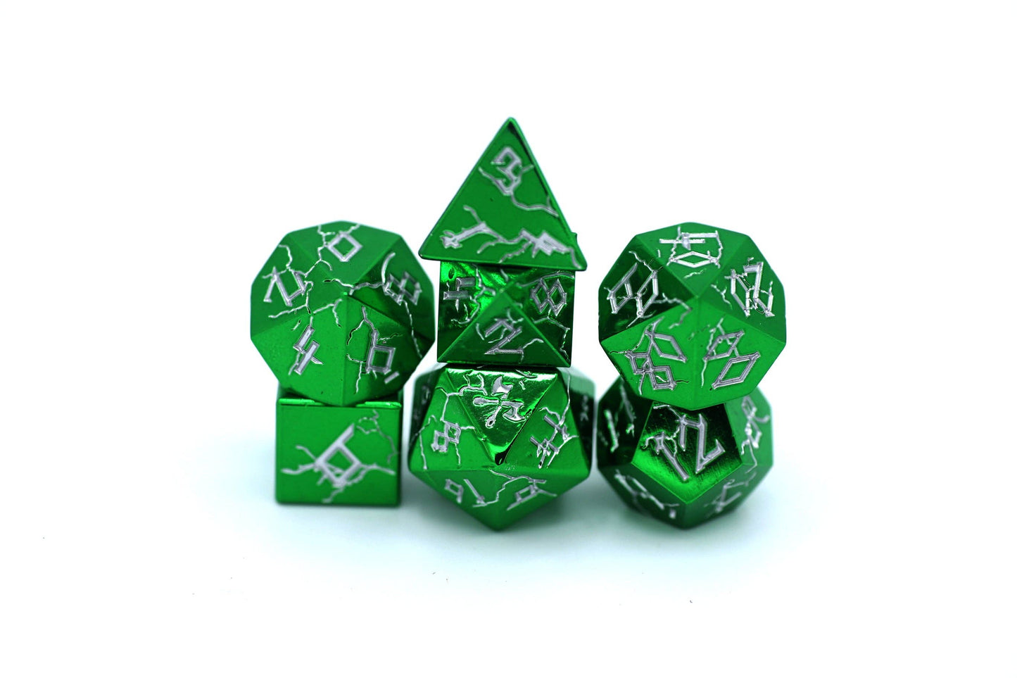 Barbarian Dice Set - Green Chrome with Silver