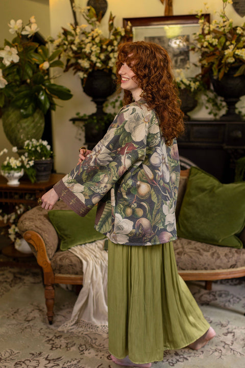 Fleece Cottage Cardigan Jacket - Fleur De Lune with Floral Print