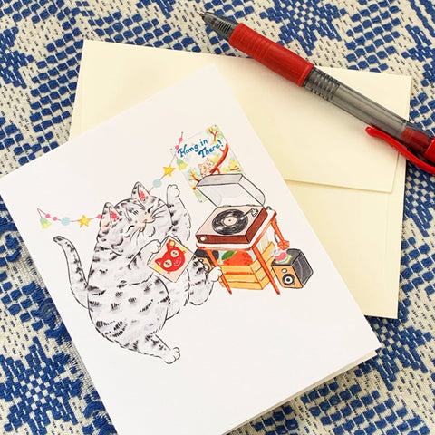 Greeting Card - Vinyl Vibes Dancing Cat