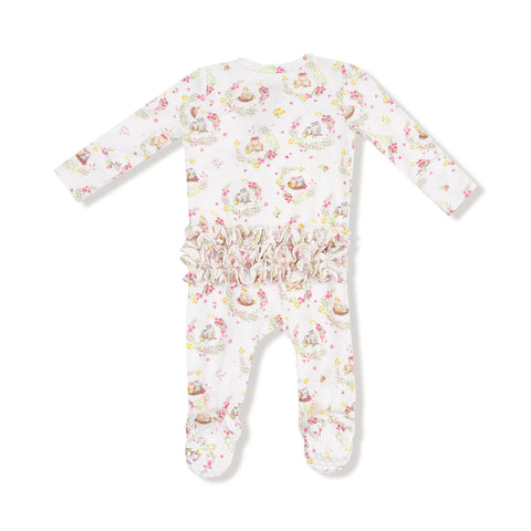 Ruffle Footie (2 Way Zipper) - Floral Owl Families