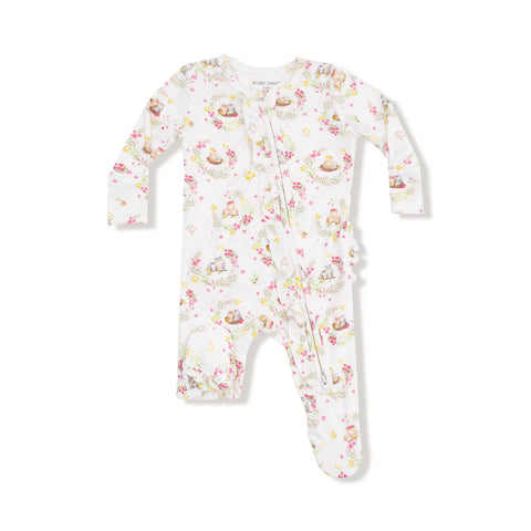 Ruffle Footie (2 Way Zipper) - Floral Owl Families