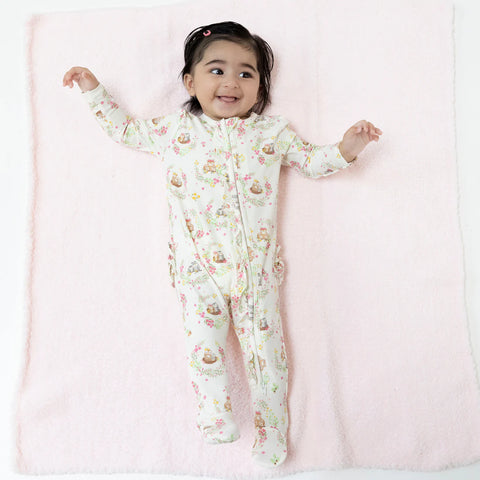 Ruffle Footie (2 Way Zipper) - Floral Owl Families