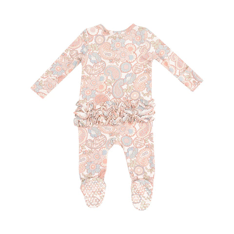 Ruffle Front Footie (Zipper) - Folk Paisley