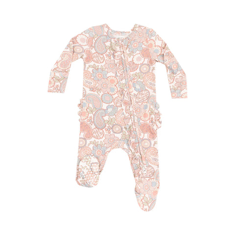 Ruffle Front Footie (Zipper) - Folk Paisley