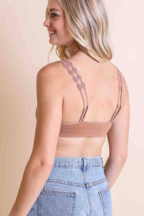 Bohemian Lace Bralette with Applique Detail - Mocha