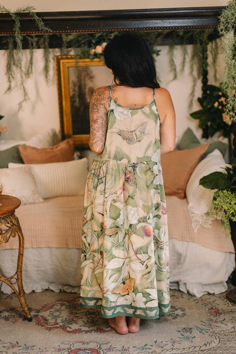 Bohéme Long Maxi Slip Dress - Fleur De Soleil with Florals