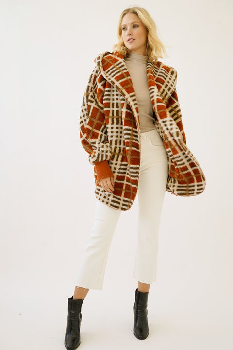 Hoodie - Checkered Open Fur Rust Mix
