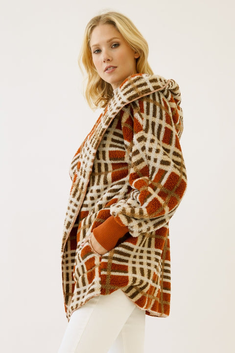 Hoodie - Checkered Open Fur Rust Mix