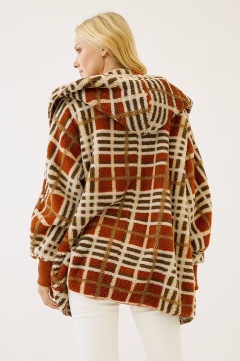 Hoodie - Checkered Open Fur Rust Mix
