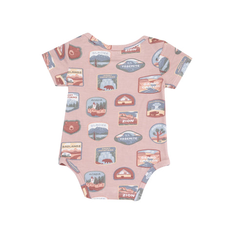 Onesie (Short Sleeve) - Pink National Park Patches
