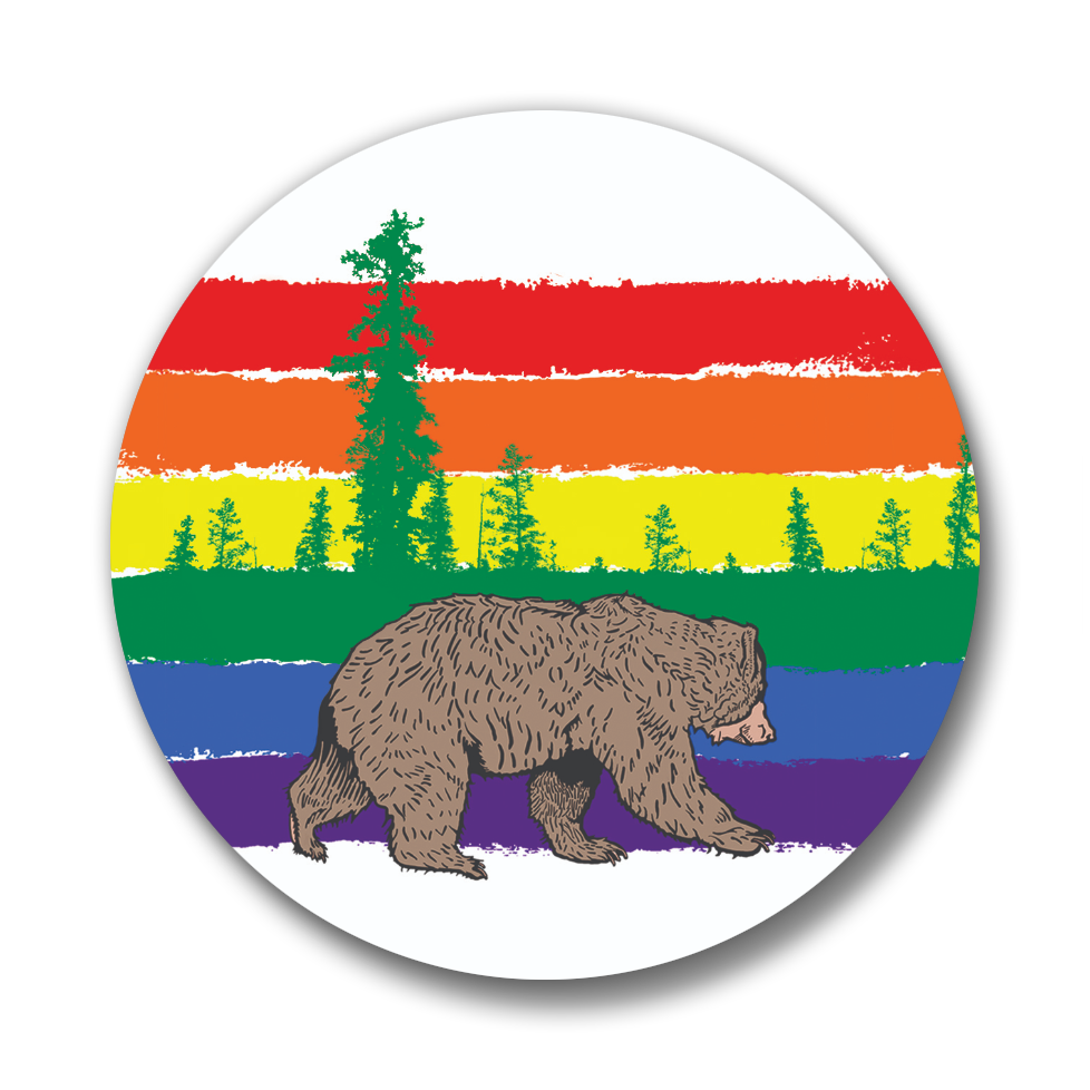 Button Pin - Rainbow Bear & Trees