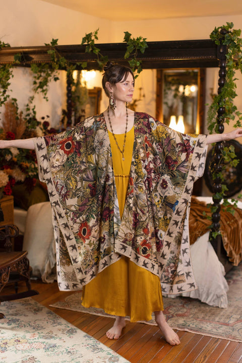 Duster Kimono - Golden Hour Goddess with Floral Print