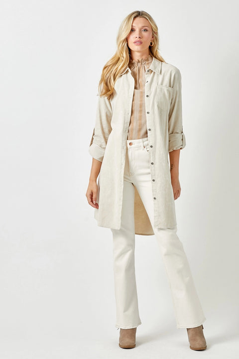 Dress - Washed Corduroy Shirt Almond