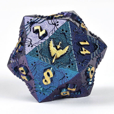 Solid Metal Paladin Class RPG Dice Set - Glitter Blue with Gold