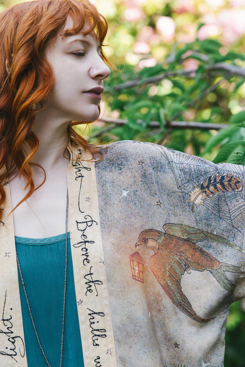 Cropped Kimono - Lovelight Pixie with Woodland Swallow & Stars