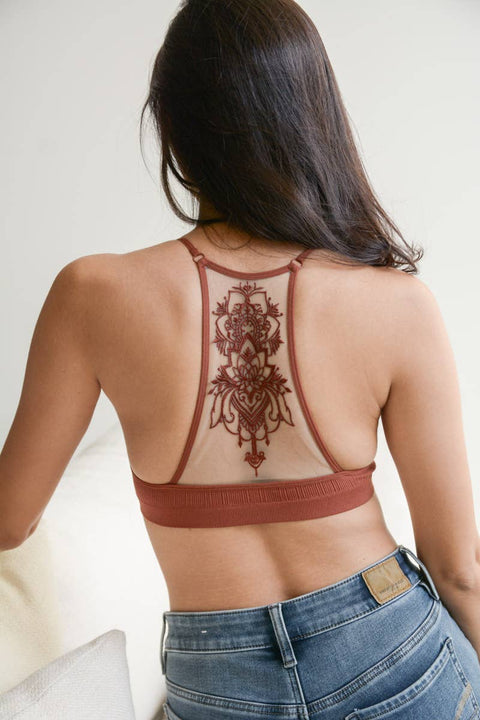Tattoo Back Mesh Bralette – Rust