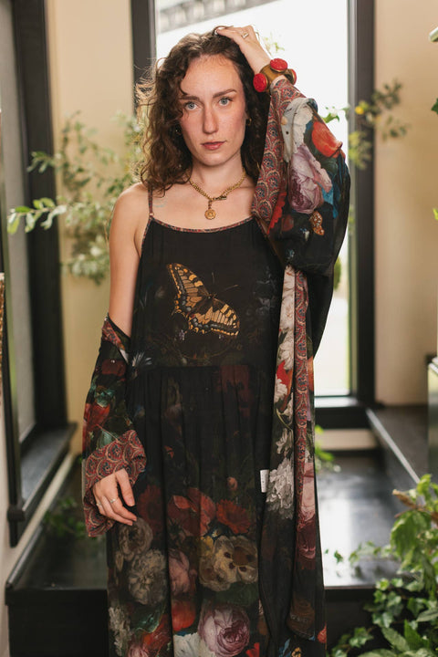 Bohéme Long Maxi Slip Dress - Flight of Fancy with Hummingbirds