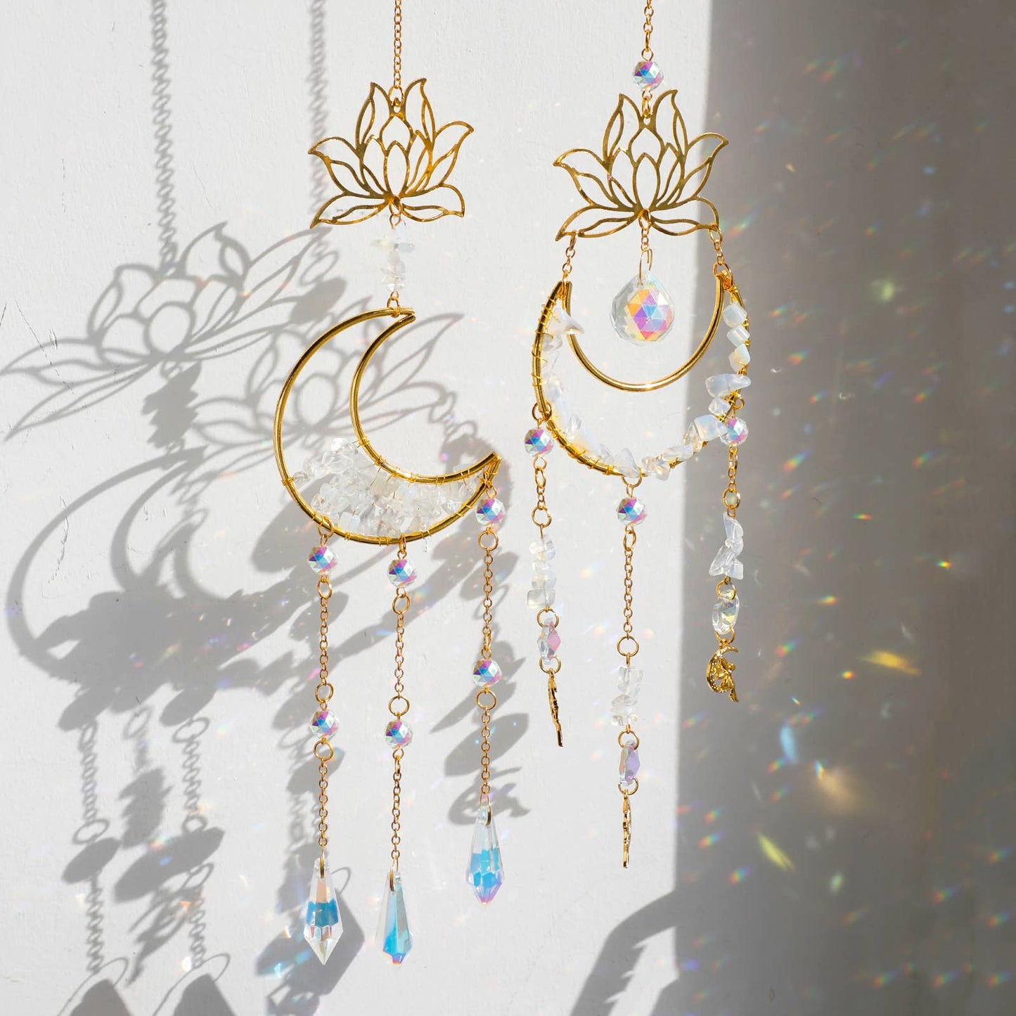 Suncatcher - Lotus Crescent Moon Crystal Prism (Amethyst)