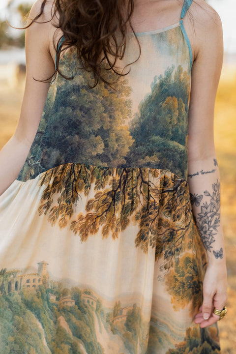 Bohéme Printed Long Maxi Slip Dress - Awakening with Landscape