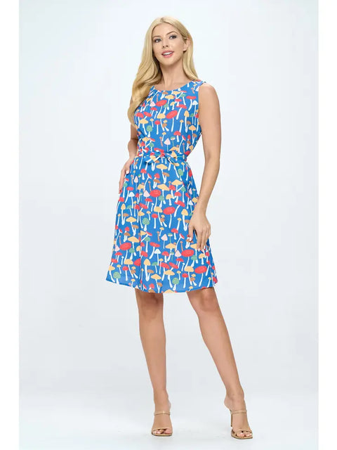 Dress - Vintage Inspired Mushroom Print With Pockets