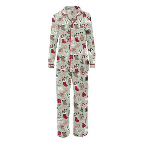 Women's Collared Pajama Set (Long Sleeve) - Aloe Christmas Dogs